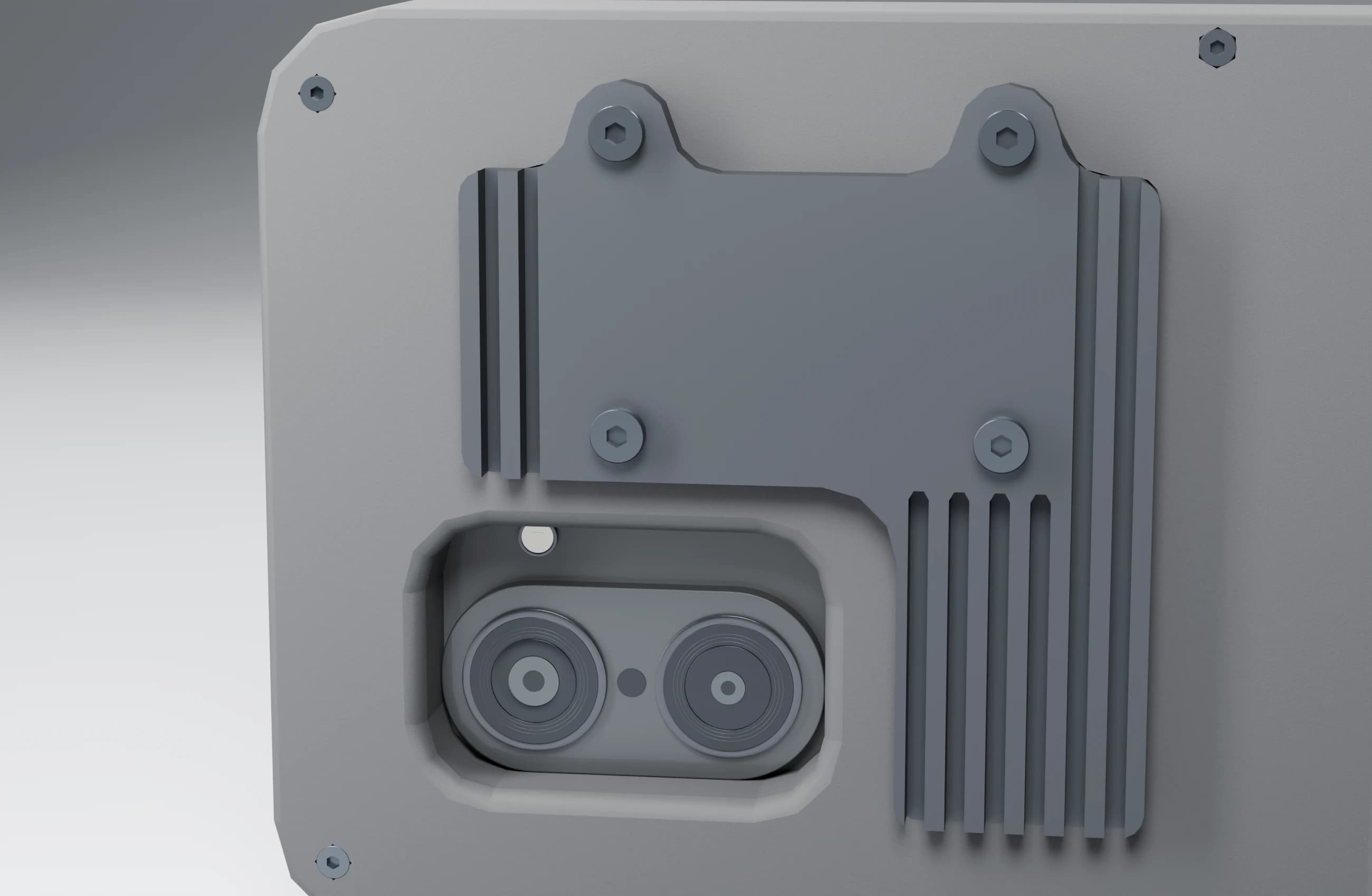 Rear cooling plate, mounting bracket and cameras
